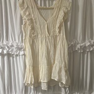 Cream Ruffled V-Neck Tiered Babydoll top